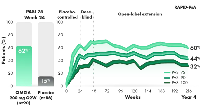 Graph comparing the PASI 75/90/100 response rates.